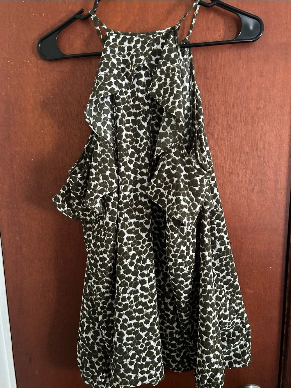 Michael Kors Olive Green and White Printed Ruffle Neck Tunic